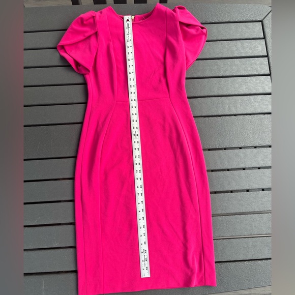 Calvin Klein; Fuchsia Midi Dress; Puff Sleeves; Gold Tone Zipper; NWOT; Size 4 - Picture 5 of 8